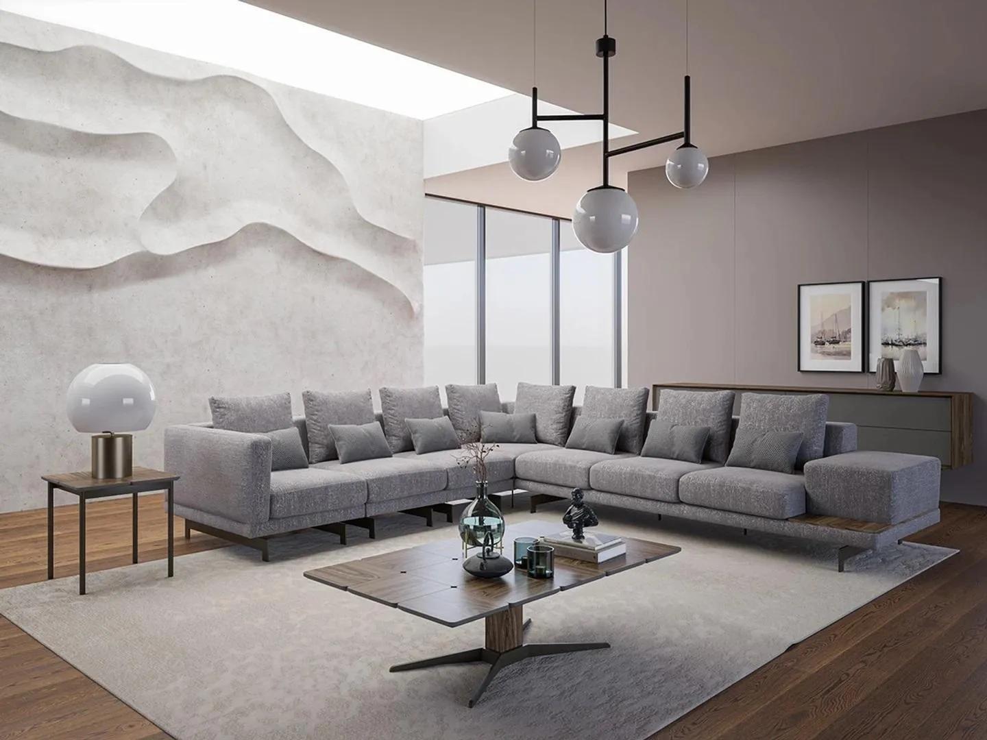 Luxus Set Wohnzimmer Polstersofa L-Form Couchtisch mit Beistelltisch