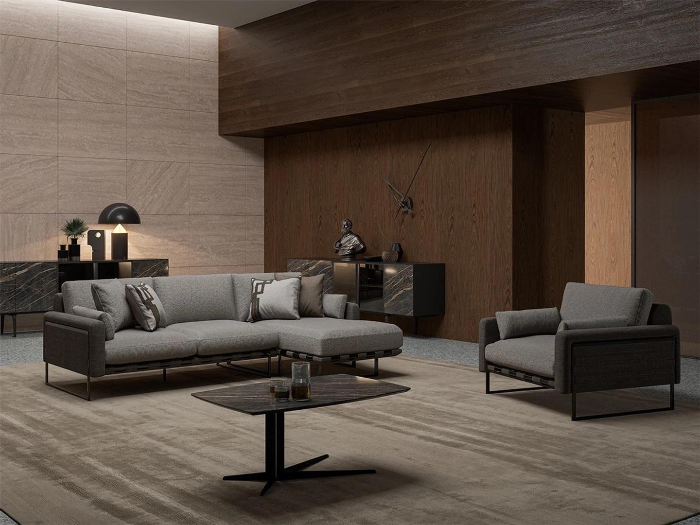 Modern Design Möbel Grau Ecksofa L-Form Textil Sessel Luxus Couchtisch