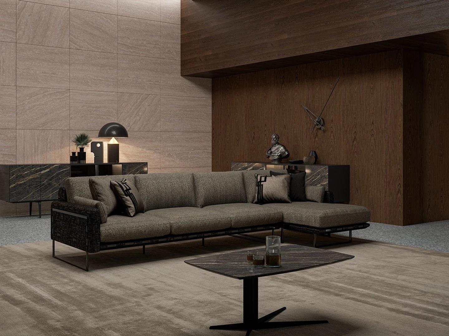 Designer Braun Sofa Couch L-Form Luxus Polstermöbel Wohnzimmer Couchtisch