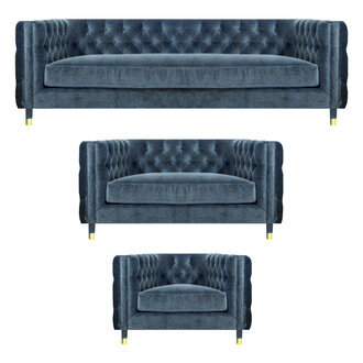 Chestefield Grau Wohnzimmer Komplett 4+2+1 Sofas Set 3tlg Polstermöbel