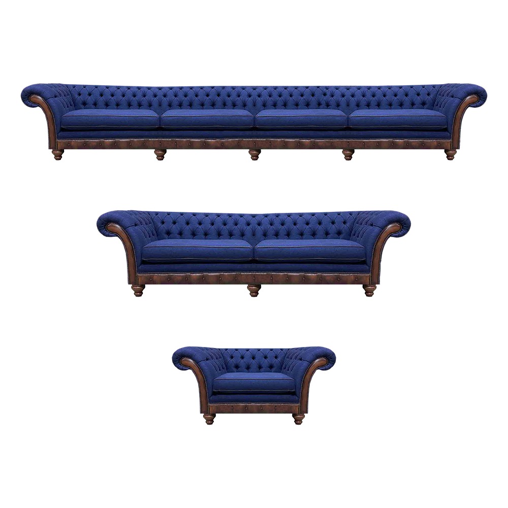 Dunkelblaue Chesterfield Garnitur Luxuriöse Polster Sitzmöbel Couchen