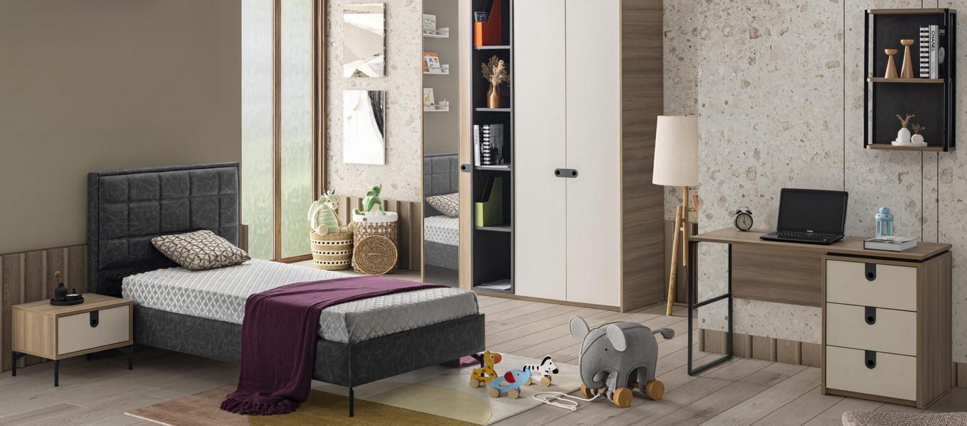 Set Bett Nachttisch Schreibtisch Modernes Design Stilvolles Kinderzimmer 3tlg