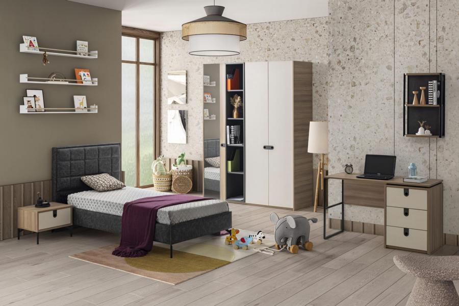 Jugendzimmer Set Bett Schrank Schreibtisch Nachttisch Modernes Design 4-teilig