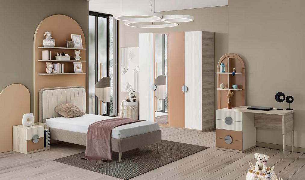 Modernes Jugendzimmer Set mit Bett Kleiderschrank Schreibtisch und Nachttisch