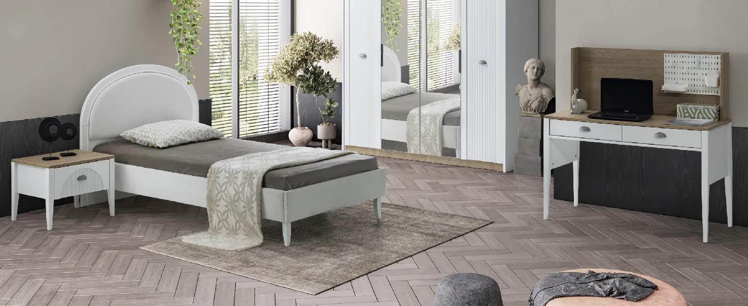 Kinderzimmer Set Modern Einzelbett Nachttisch Funktionaler Schreibtisch Design