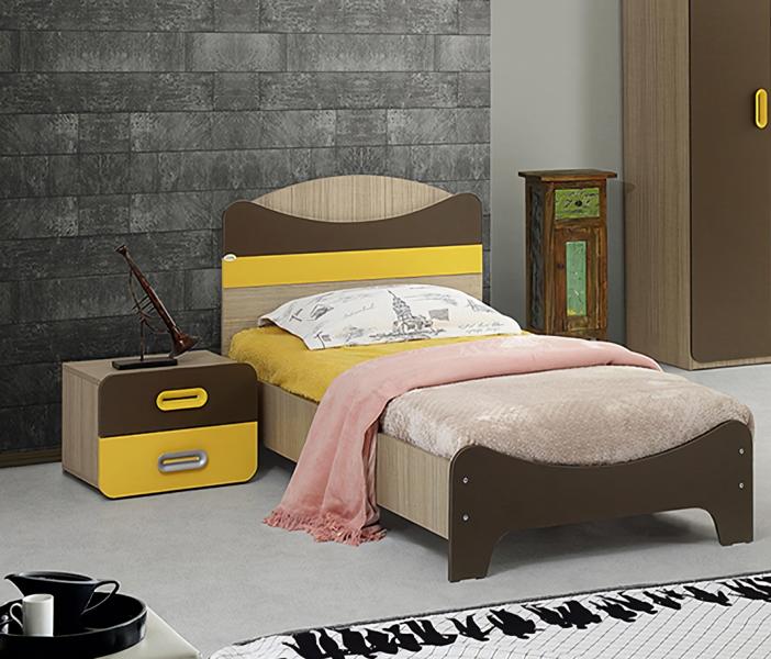 Modernes Bett Kopfteil Nachttisch Design Gelb Braun Akzente Schlafzimmer Möbel