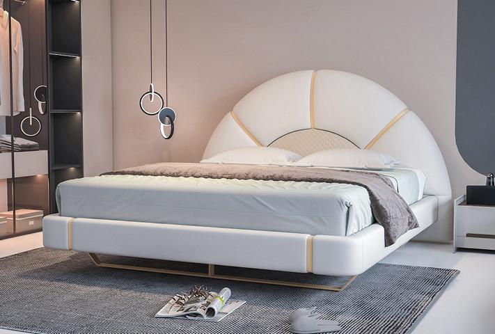 Luxus Bett mit Gold Akzenten Halbkreis Kopfteil Modernes Design Schlafzimmer