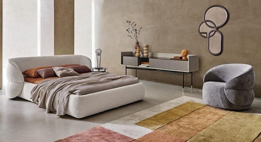 Design Polsterbett Modernes Schlafsofa Möbel Grau Kuschelig Stoffbezug Elegant