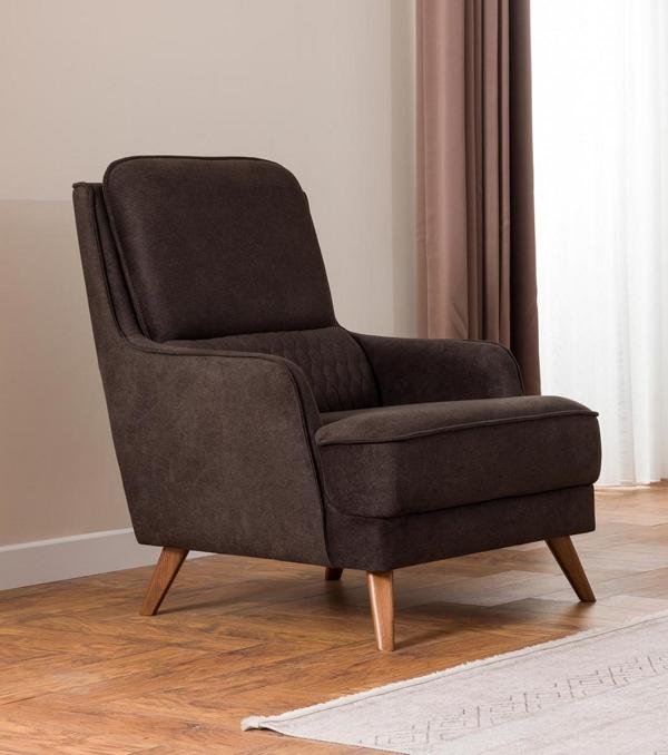 Relaxsessel Wohnzimmer Braun Modern Holzfüße Bequemer Polstersessel Design