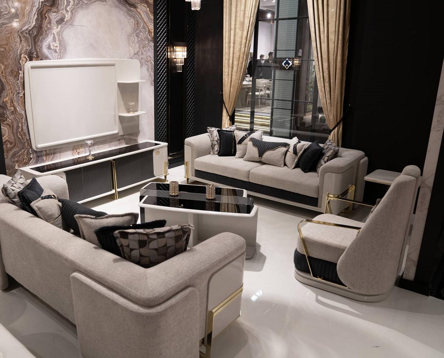 Elegantes graues Sofa-Set aus Textil mit Holzrahmen und modernem