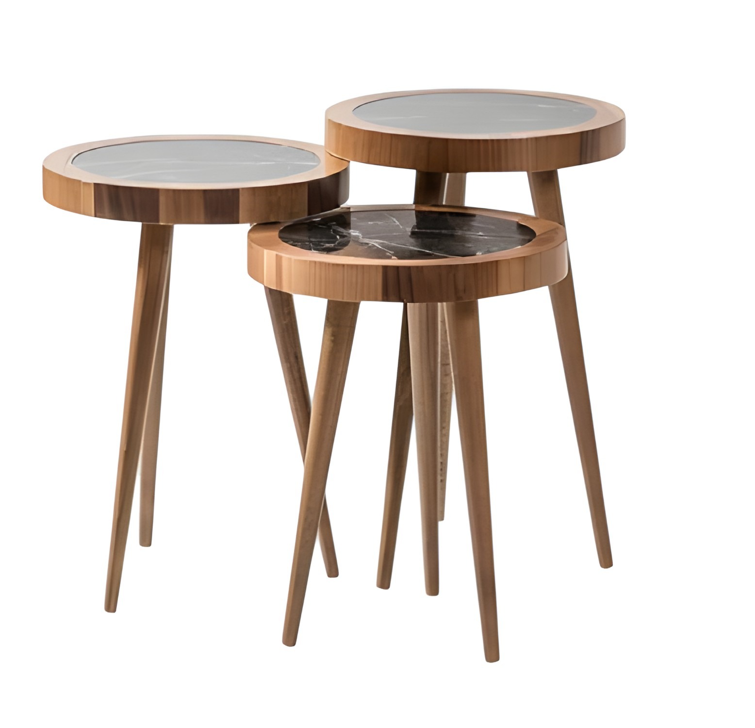 Modische runde Beistelltische in modernem Design auf drei Beinen