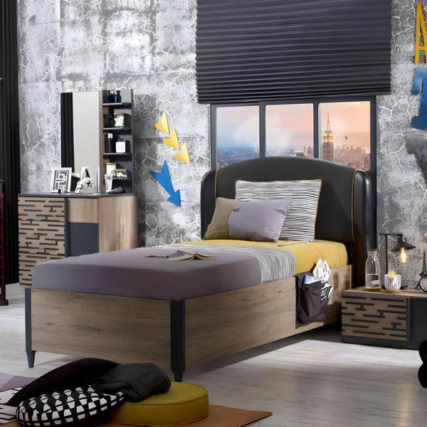 Kinderzimmer-Set Braun aus Holz mit Kinderbett, Schrank, Schreibtisch