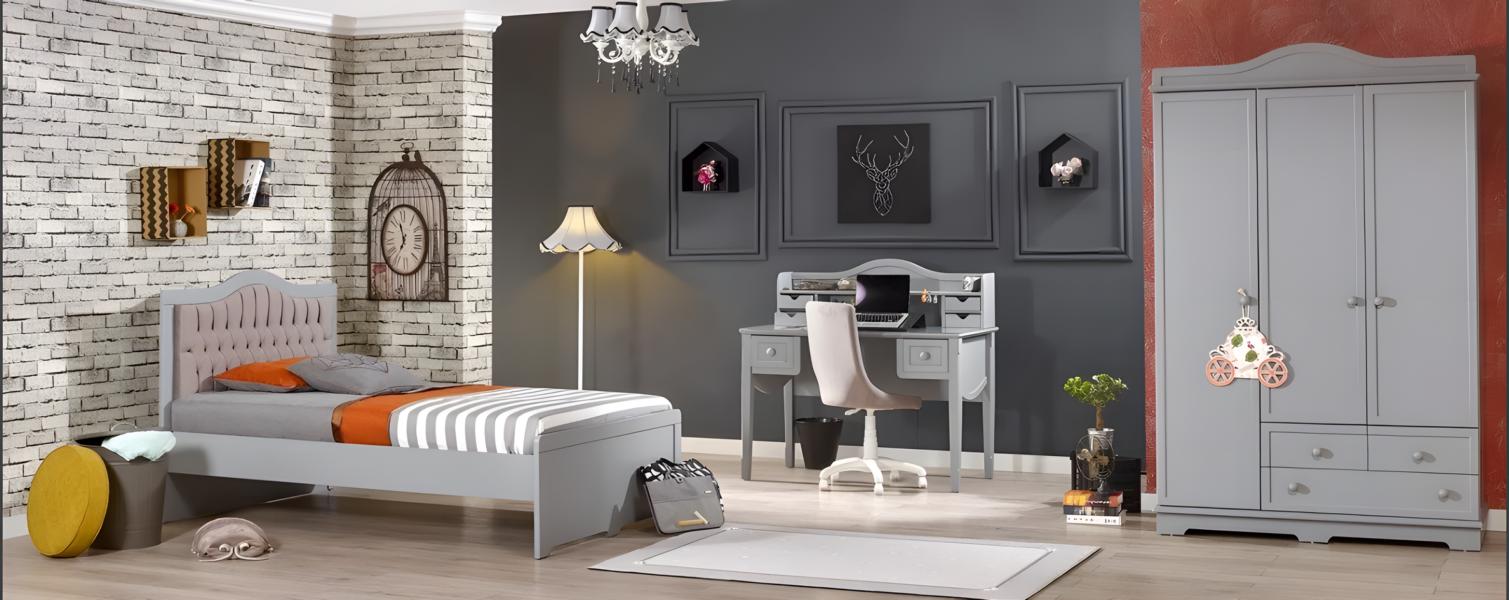 Kinderzimmer-Set in Weiß aus Holz mit Kinderbett, Schrank