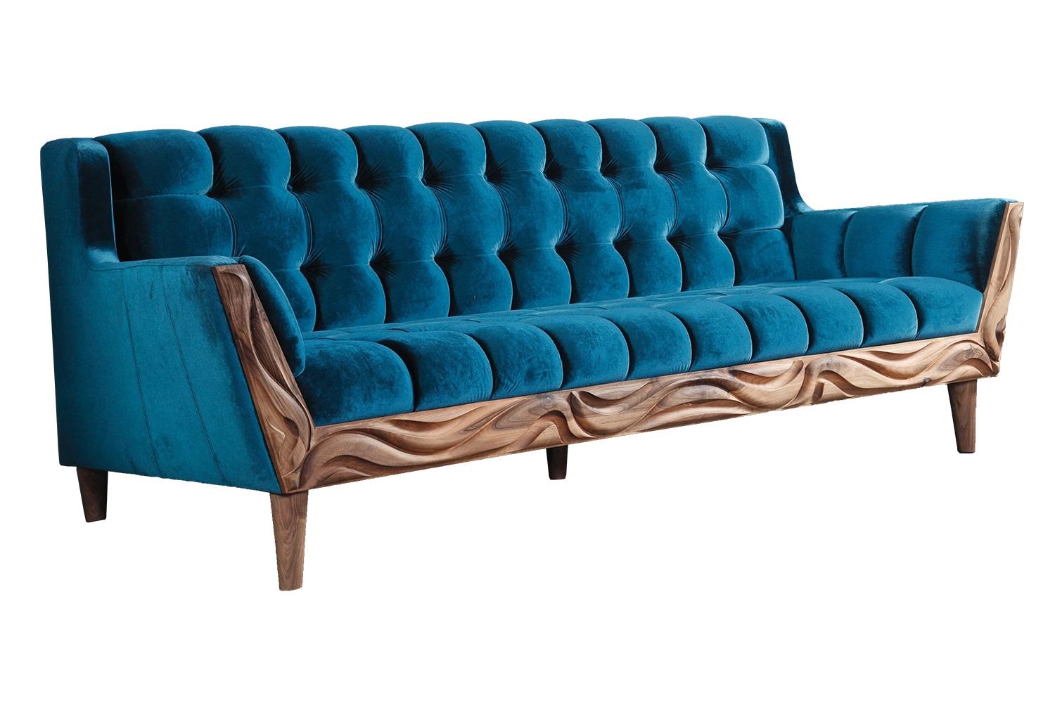 Blaues Stoffsofa 3-Sitzer modern und elegant