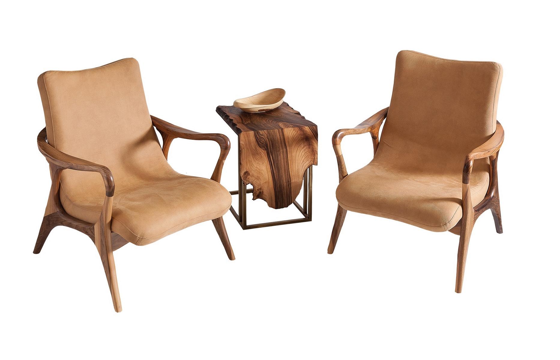 Moderner brauner Stoffsessel aus Holzrahmen