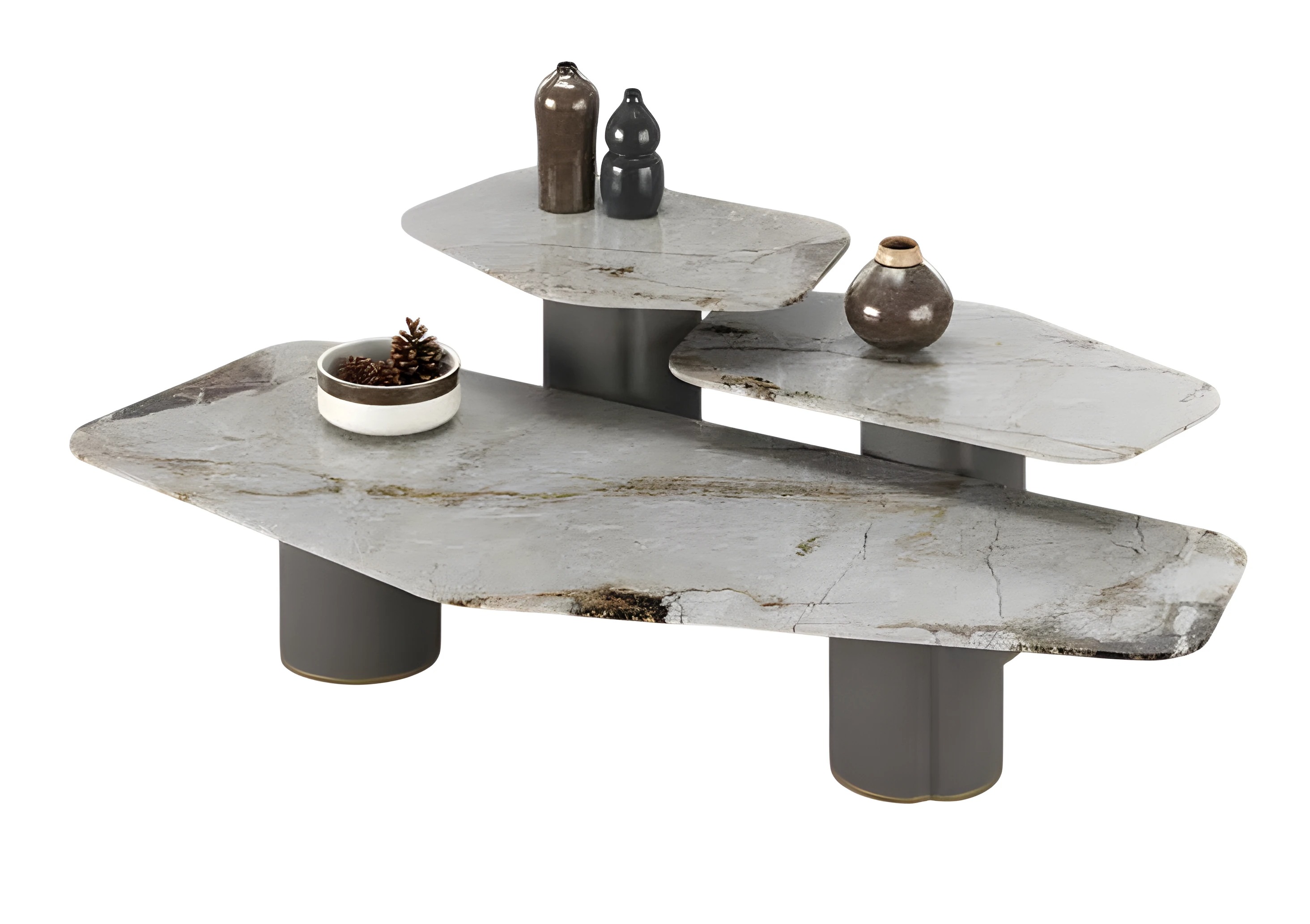 Moderner grauer Metall-Couchtisch-Set mit zeitlosem Design