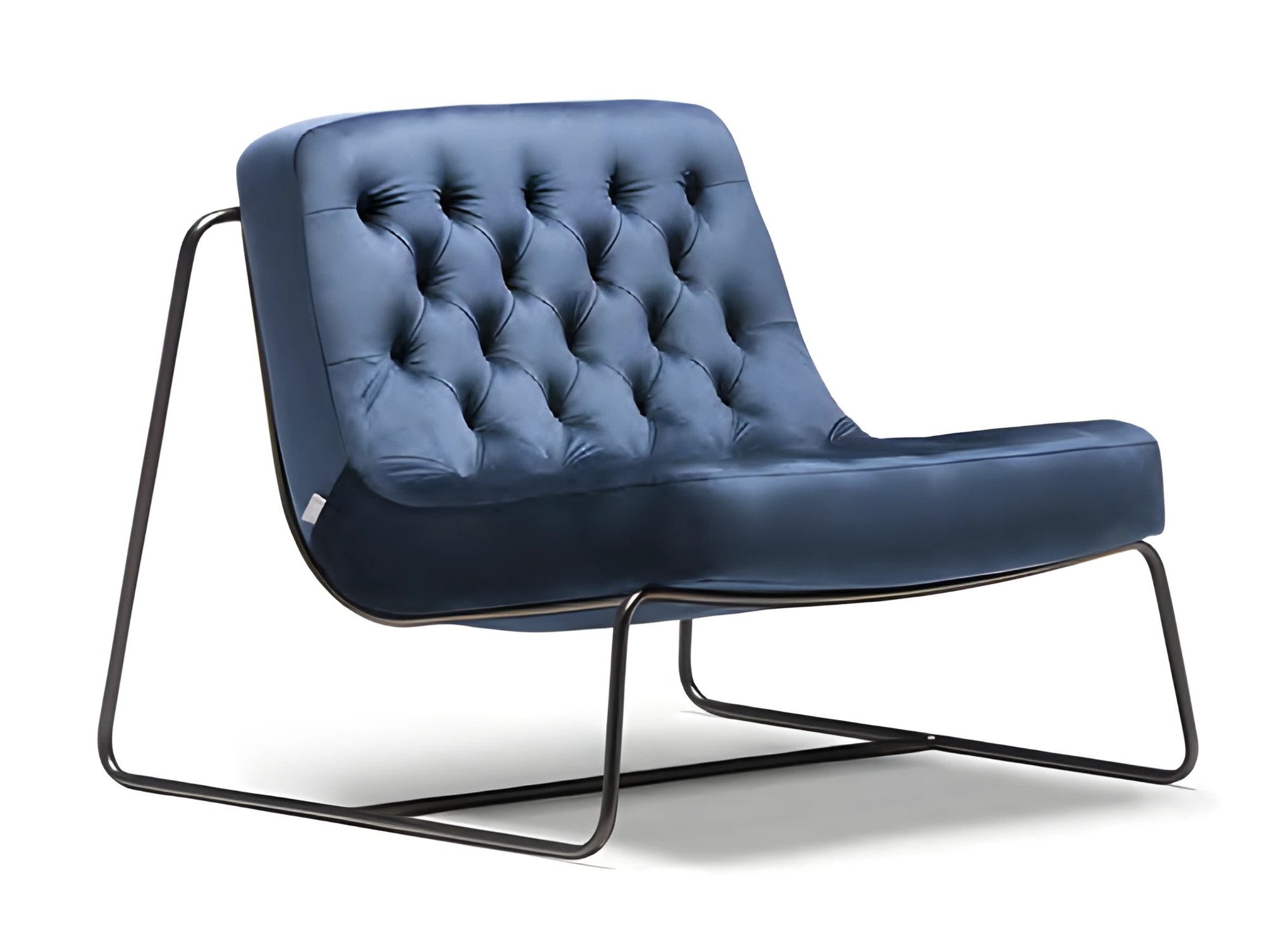 Moderner blauer Stoffsessel mit Metallrahmen