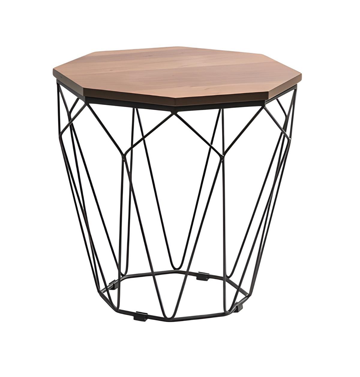 Moderner Couchtisch mit Holzplatte und Metallgestell in Diamantform