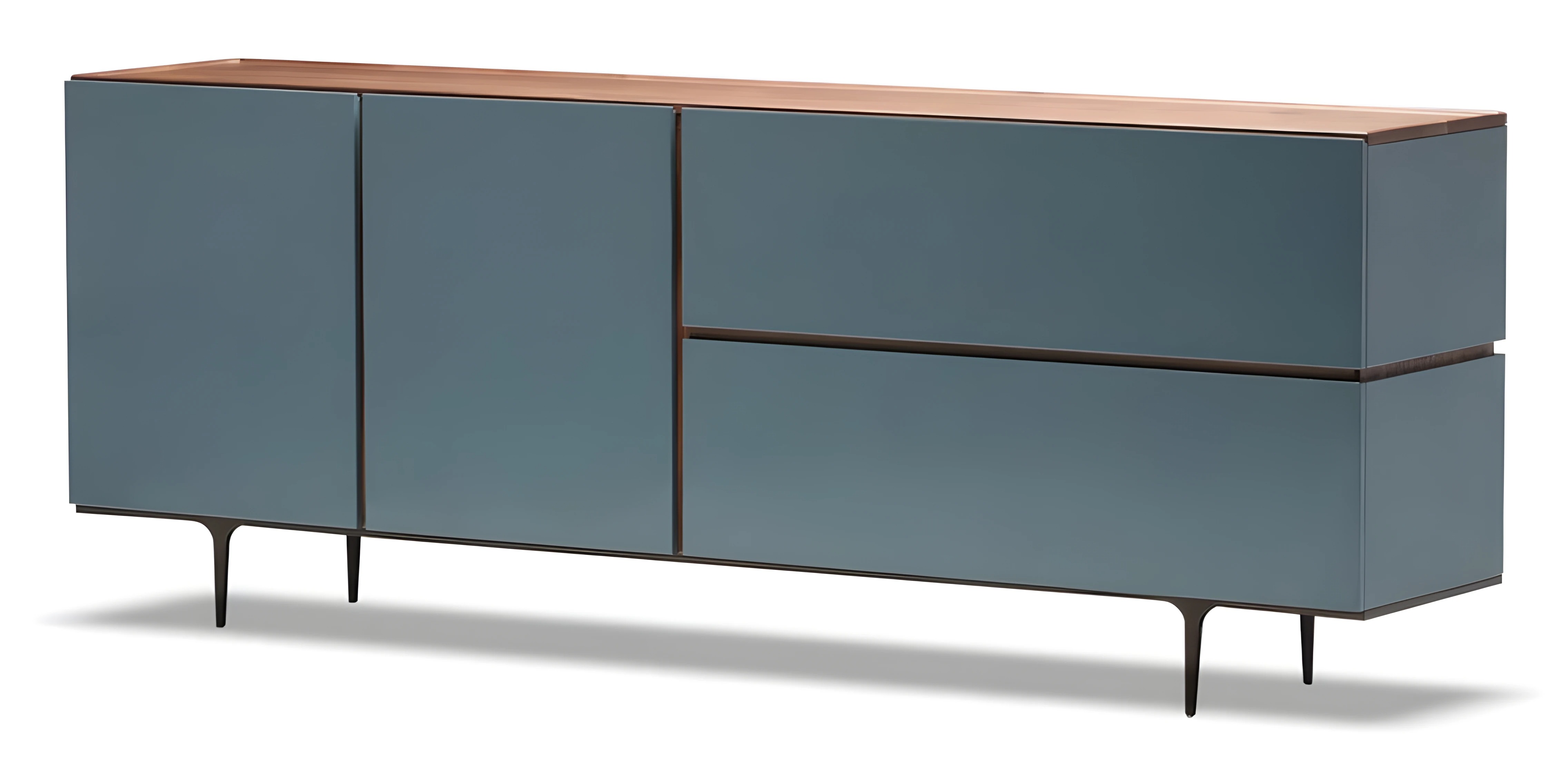 Blaue Holz-Konsole modern, elegante Ablagefläche, robustes Design