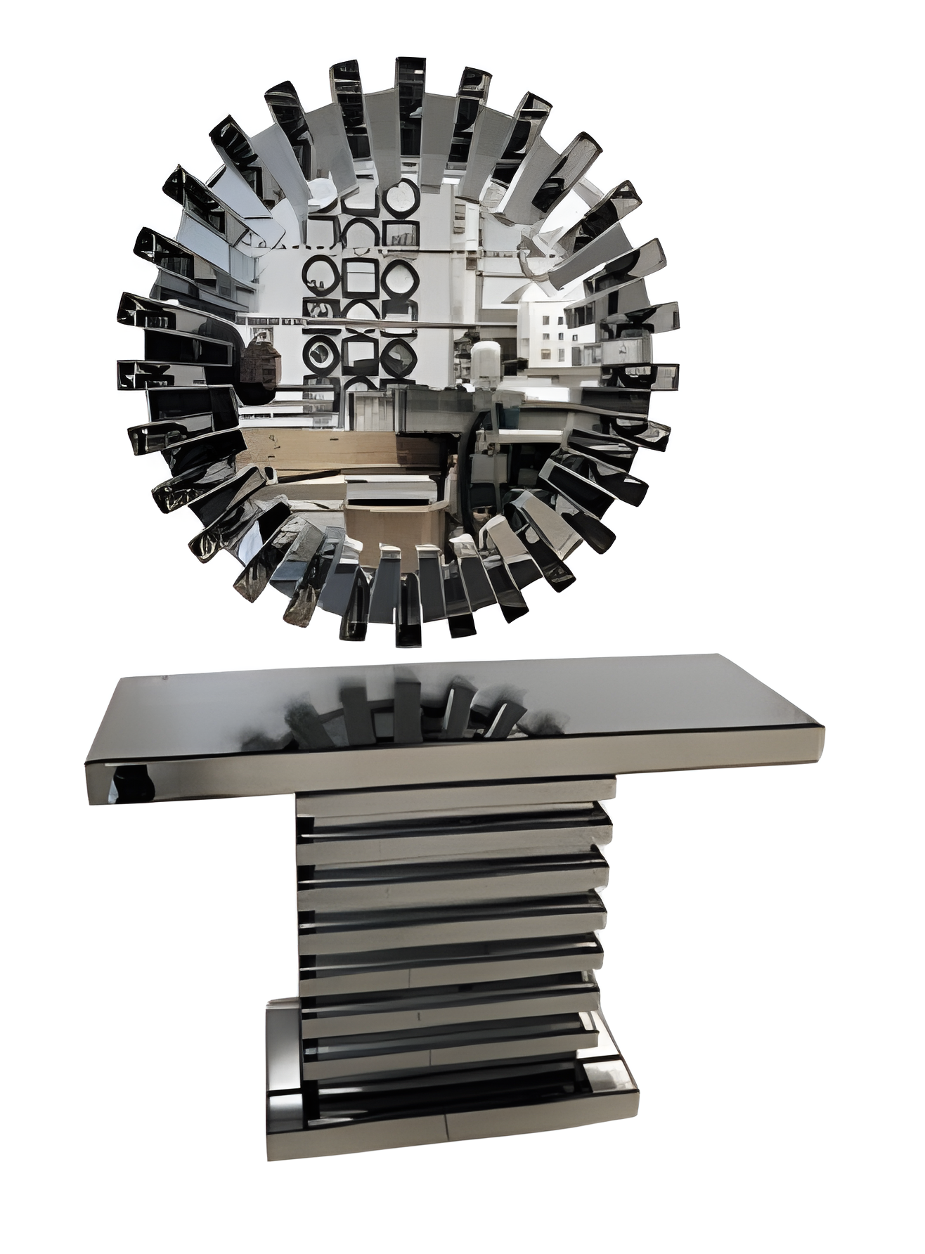 Konsole mit Spiegel Grau Holz Modern Elegant