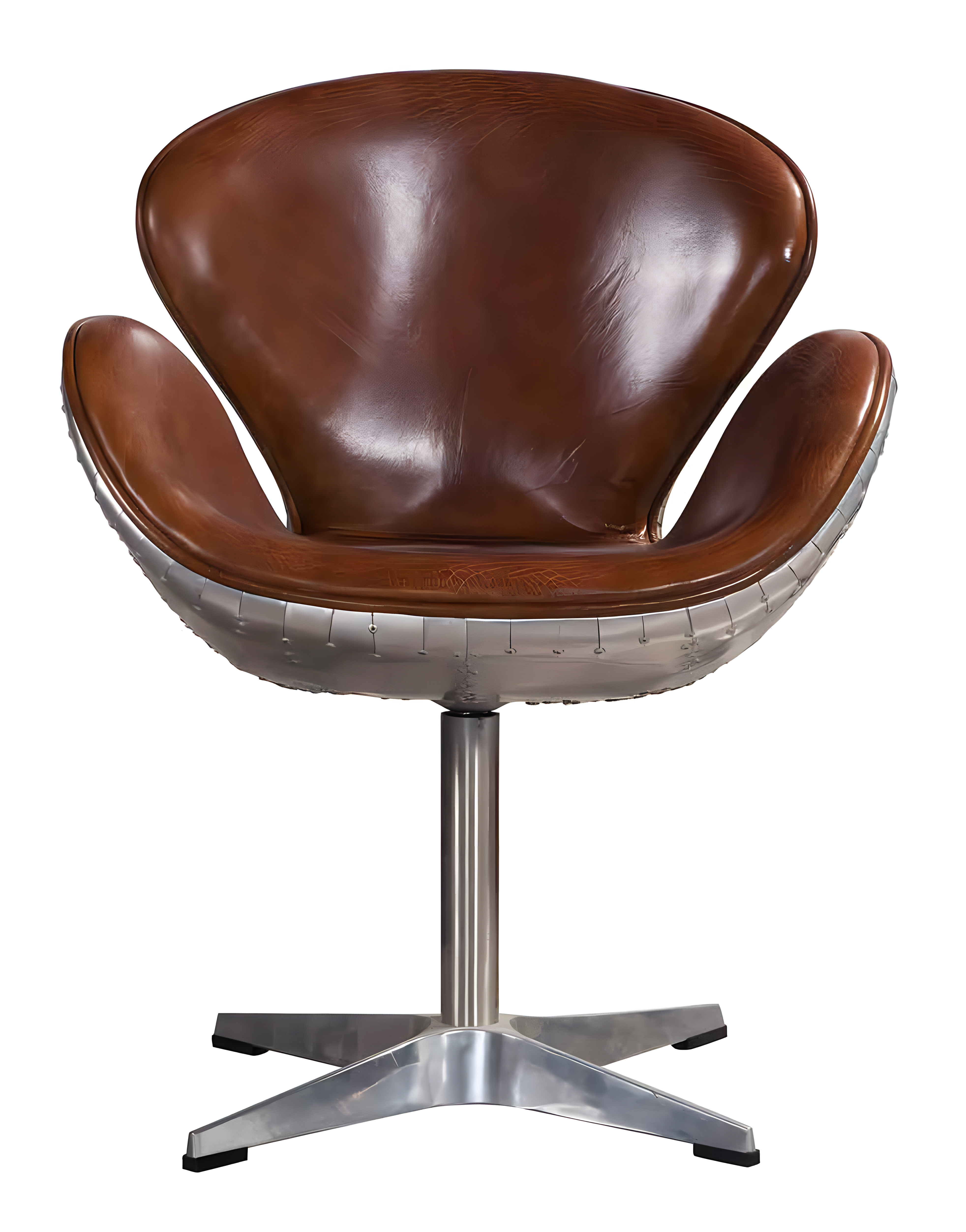 Designer-Drehsessel aus Leder mit Aluminiumrücken im Retro-Stil