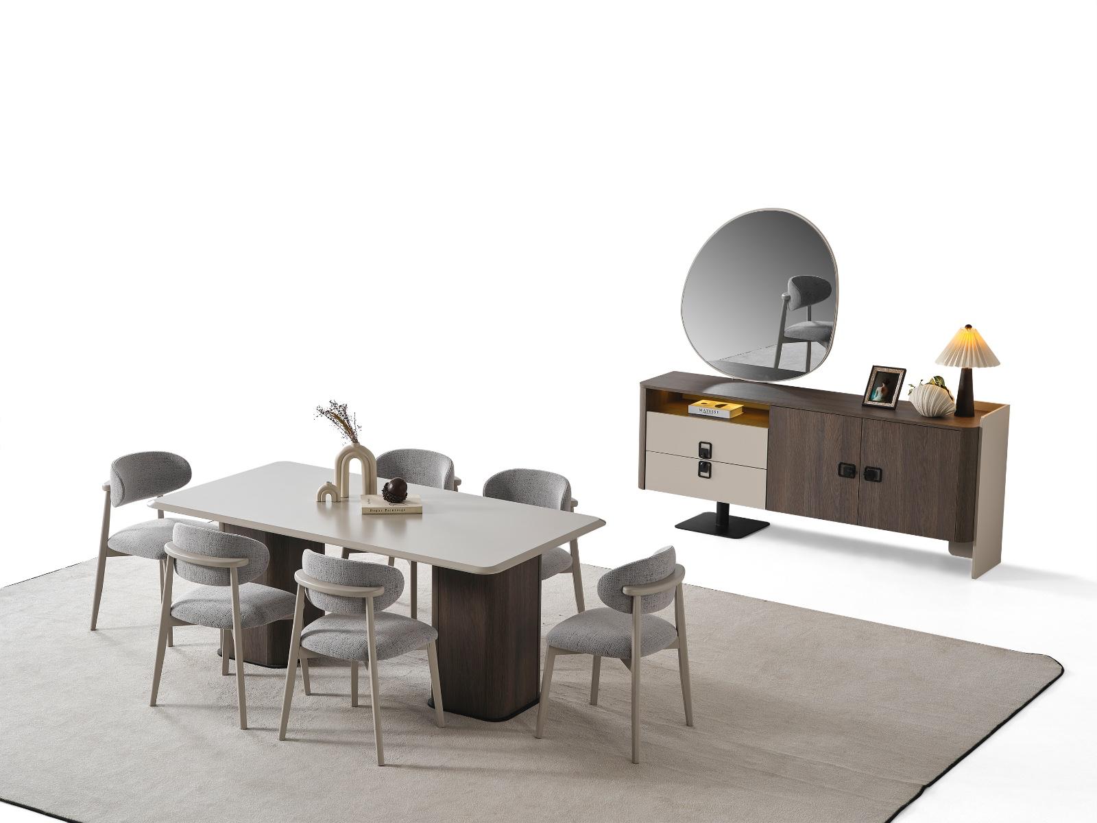 Elegantes Esszimmer-Set aus Holz in Beige mit Esstisch, Stühlen