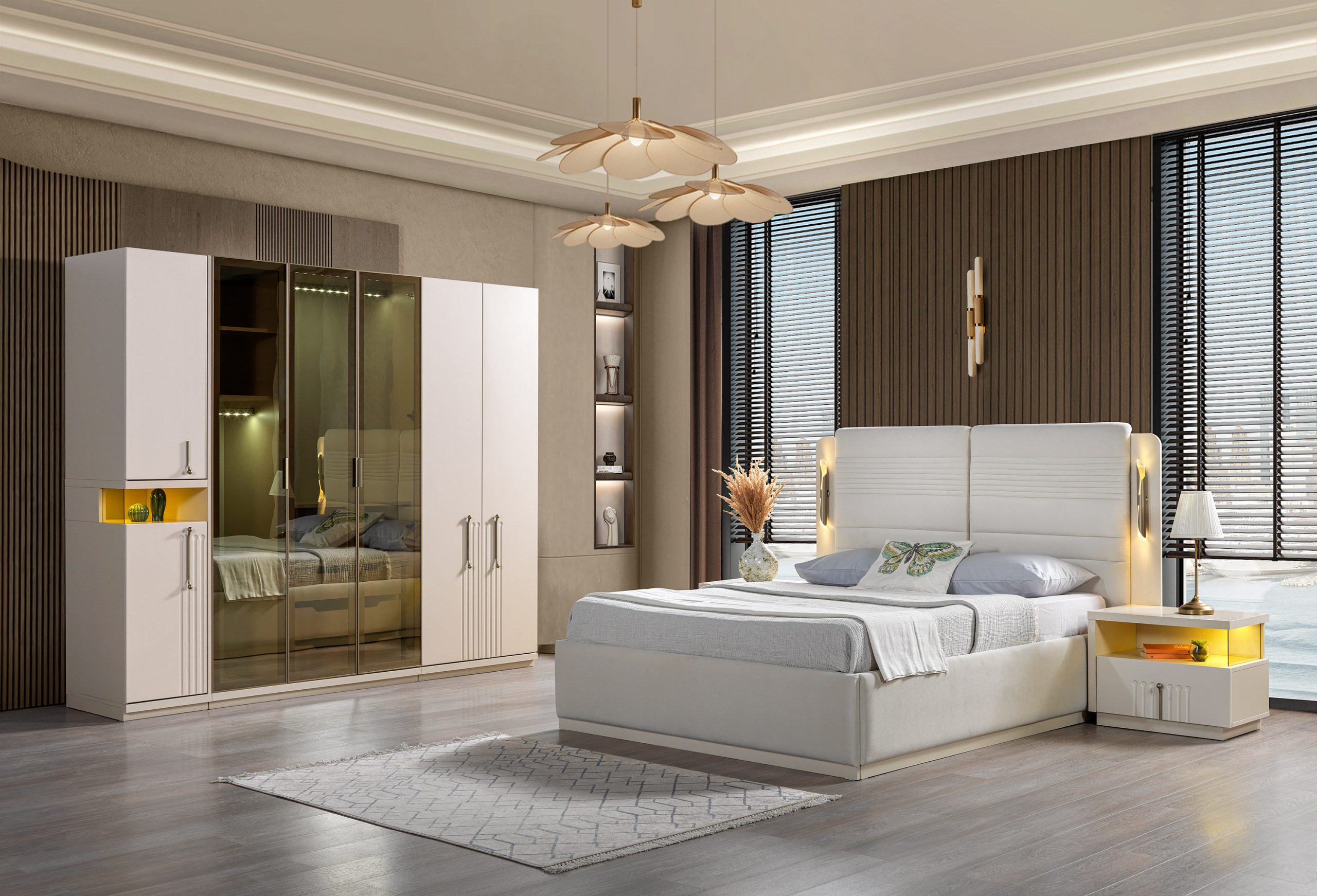 Komplettes Schlafzimmer Set Bett Kleiderschrank Nachttische 4tlg