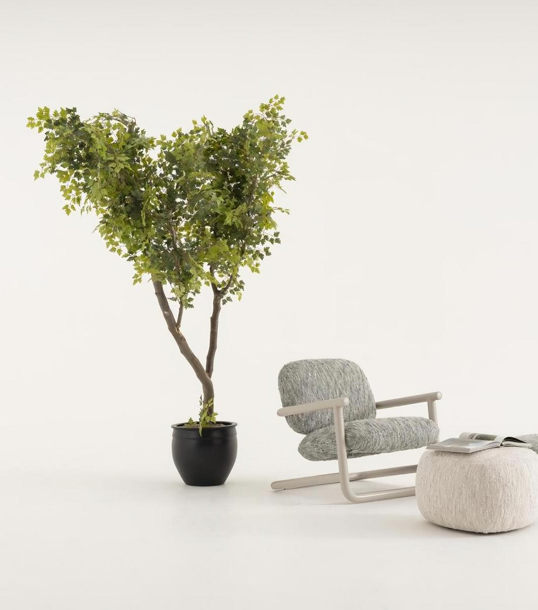 Moderner grauer Stoffsessel mit Metallgestell für Wohnzimmer