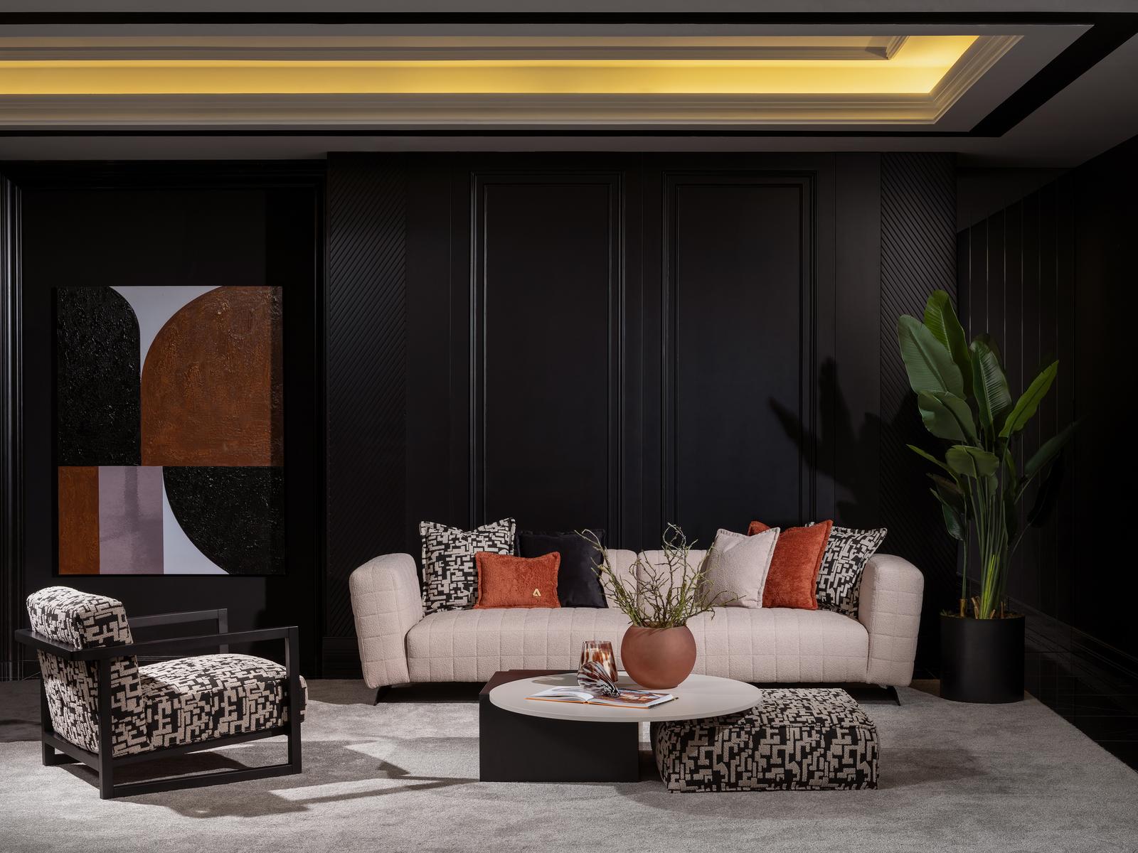 Moderner 2-tlg. Wohnzimmer Set aus Textil in Mehrfarbig Beige