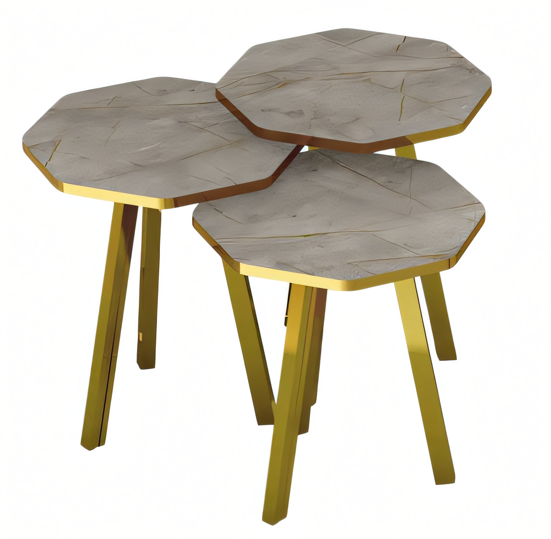 Elegantes graues Couchtisch-Set aus Holz und Metall