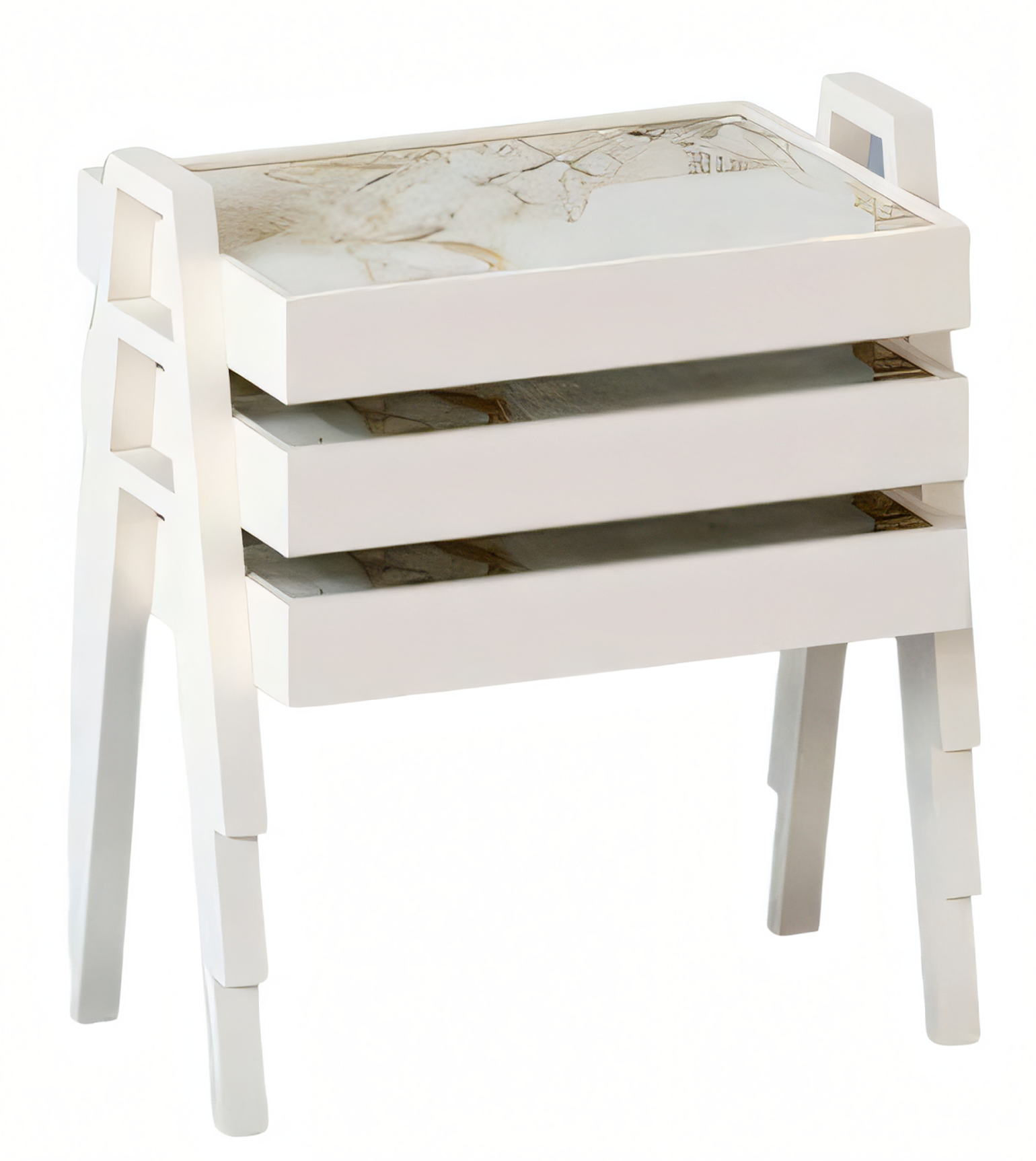 Elegantes weißes Couchtisch-Set aus Holz im modernen Design