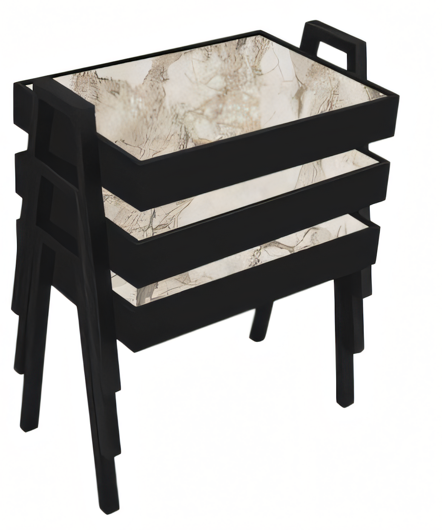 Schwarzes Holz Couchtisch-Set Modern Elegantes Wohnzimmermöbel