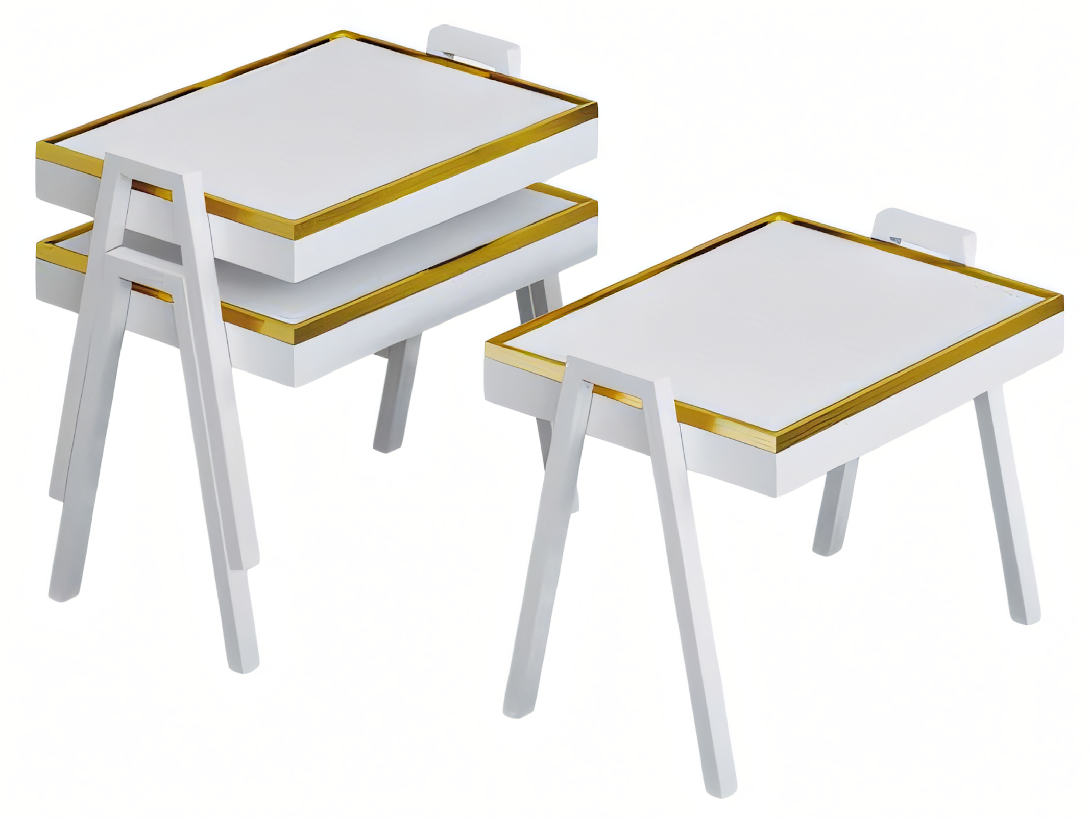 Elegantes weißes Couchtisch-Set aus Holz im modernen Stil