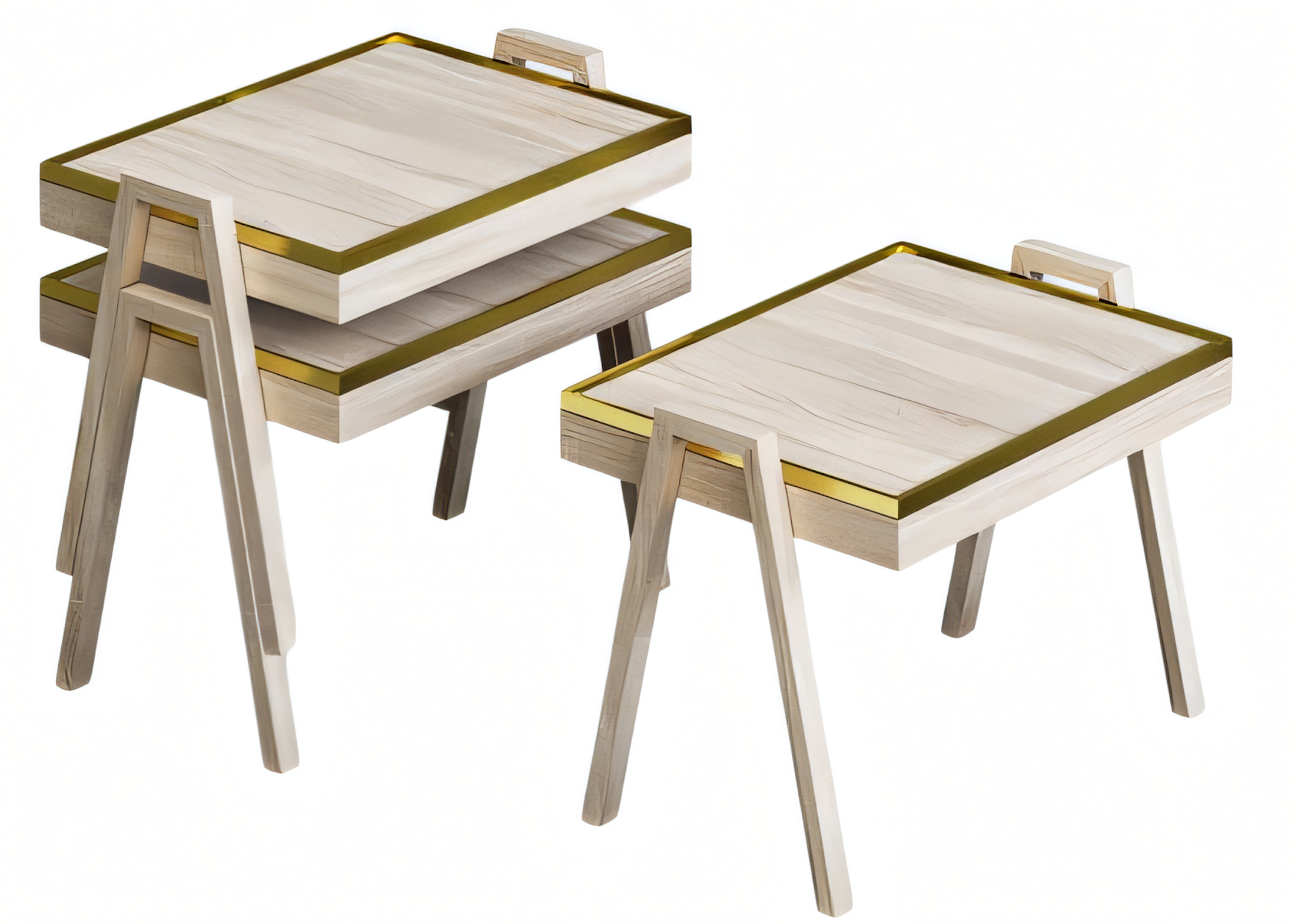 Elegantes Beiges Holz Couchtisch-Set im modernen Stil