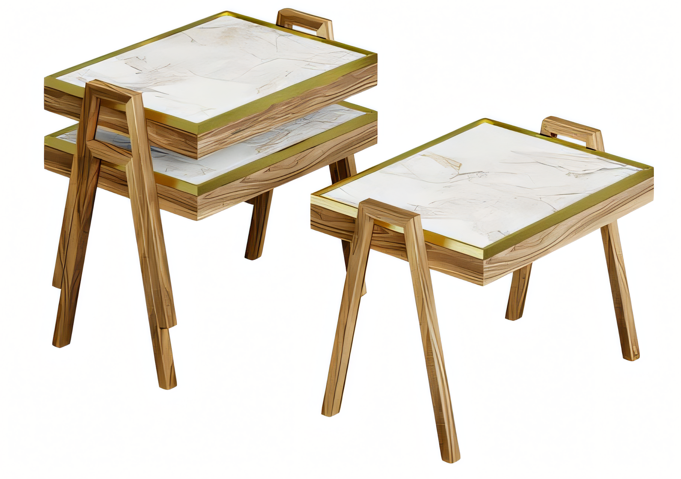 Couchtisch-Set aus Holz in Beige modern elegant