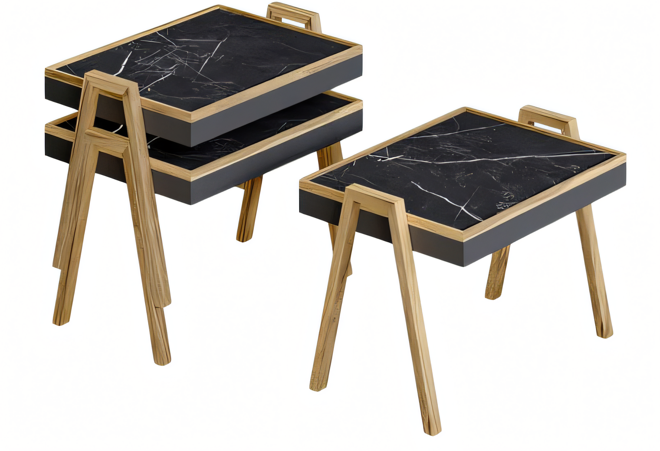Schwarzes Holz Couchtisch-Set im modernen Design