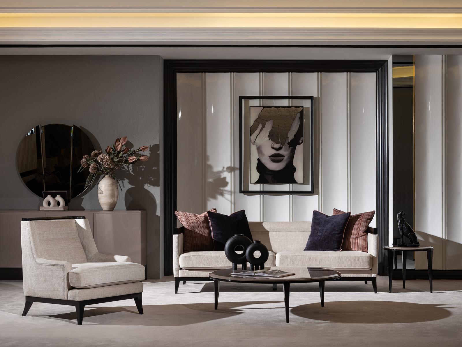 Moderner weißer Wohnzimmer 2-teiliges Set aus Textil und Holz