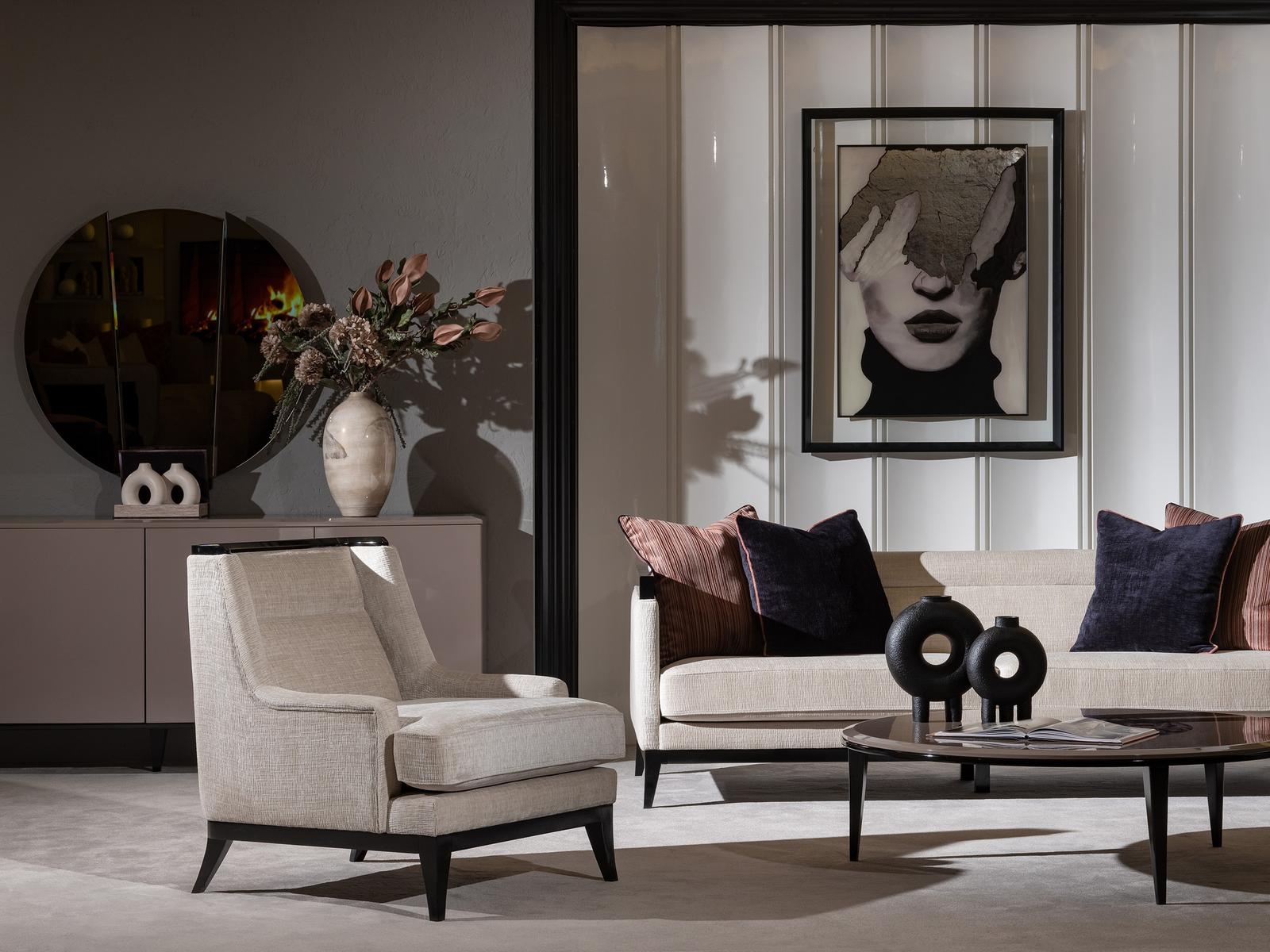 Moderner weißer Textil-Sessel aus Holz für Wohnzimmer