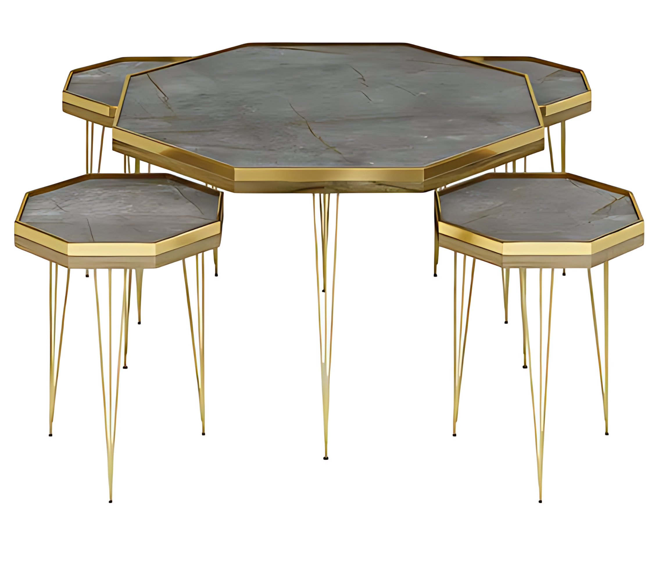 Elegantes Wohnzimmer-Set in Grau aus MDF und Edelstahl