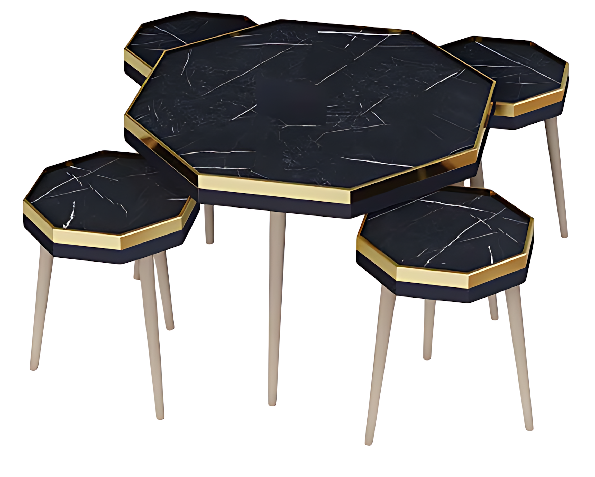 Elegantes schwarzes Wohnzimmer-Set aus Holz und Edelstahl