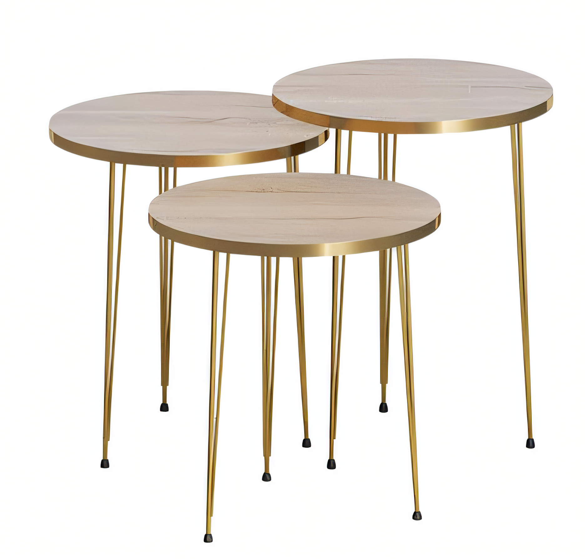 Elegantes braunes Couchtisch-Set aus Holz und Edelstahl