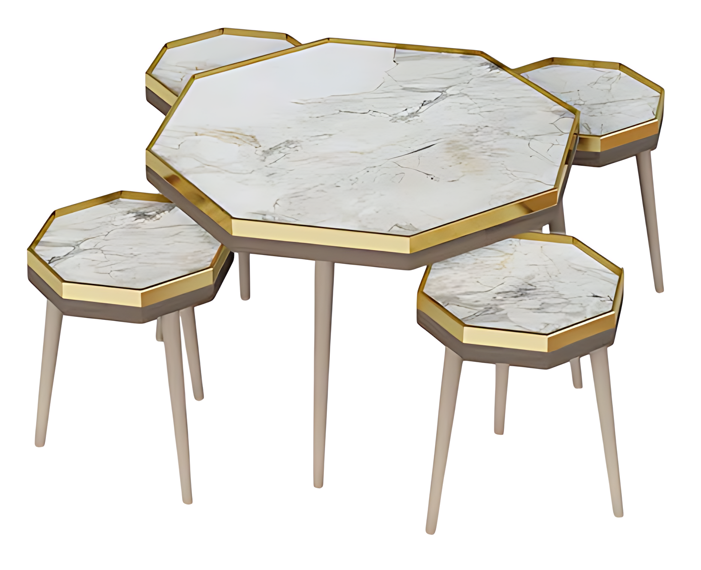 Elegantes Wohnzimmer-Set in Weiß aus Holz und Edelstahl