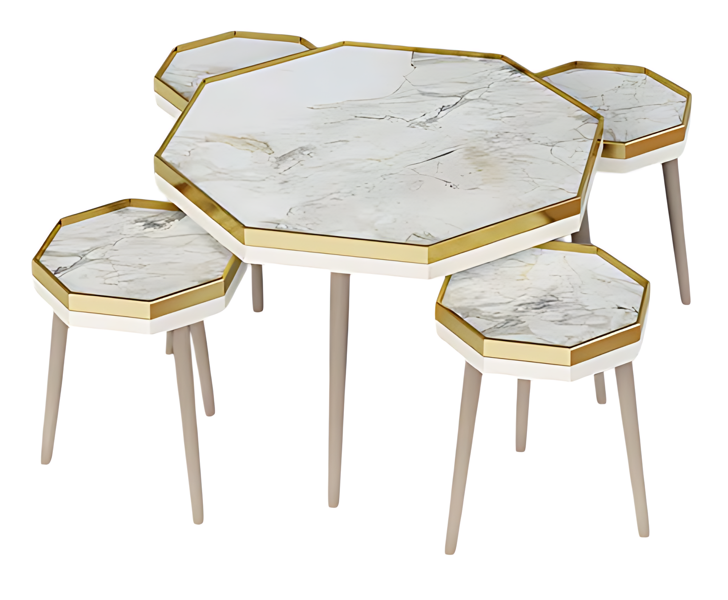 Elegantes weißes Wohnzimmer-Set aus Holz und Edelstahl