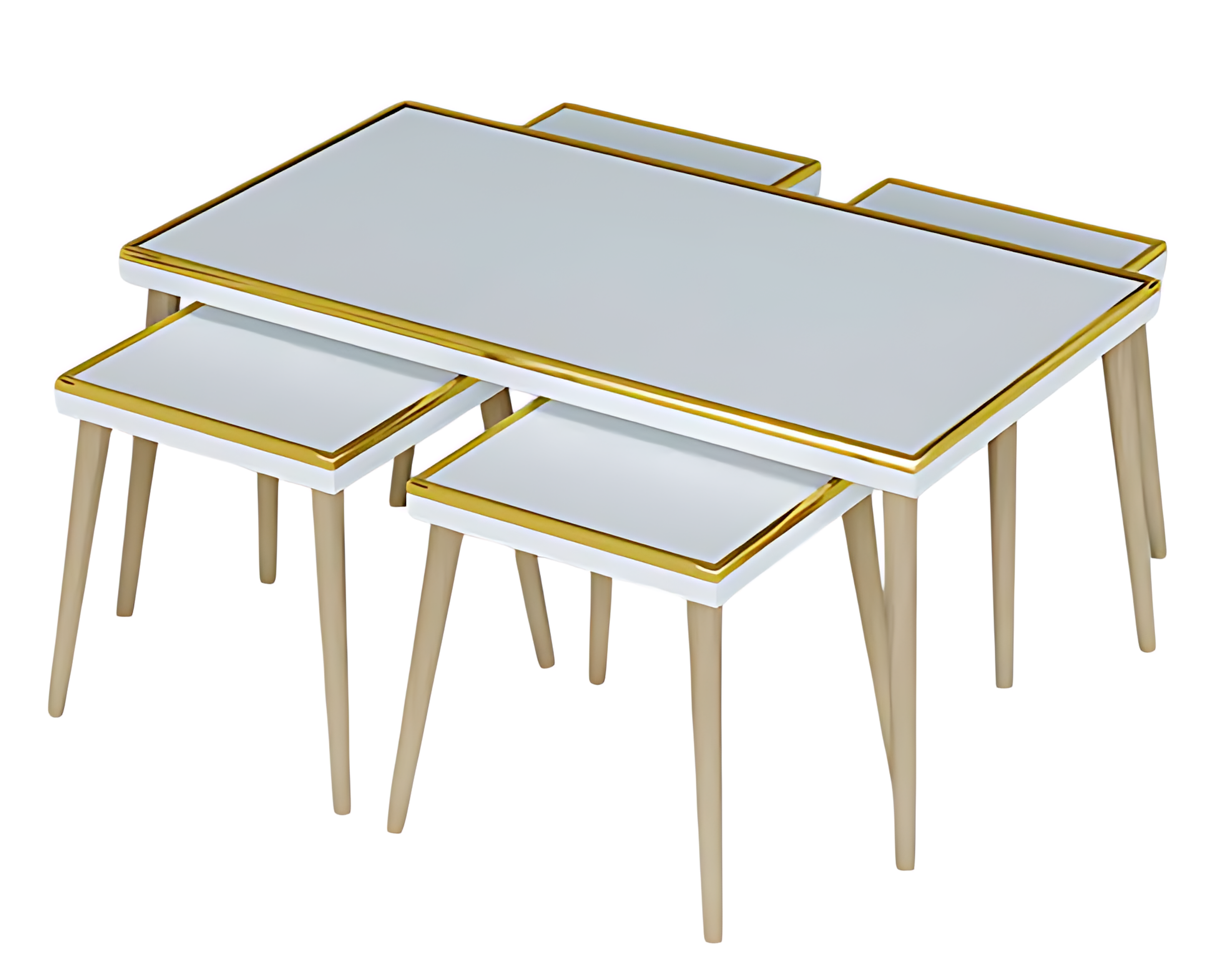 Weißes Wohnzimmer-Set aus Holz und Edelstahl im modernen Design