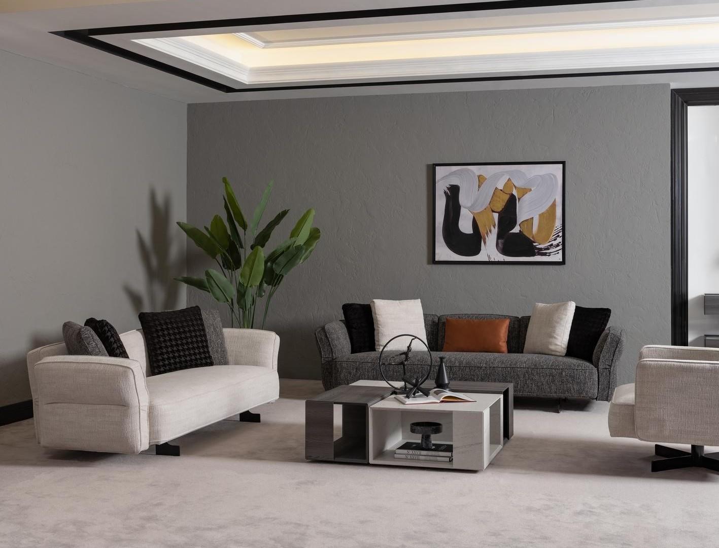 Moderner 3-teiliger Wohnzimmer Set aus Textil in Beige und Grau