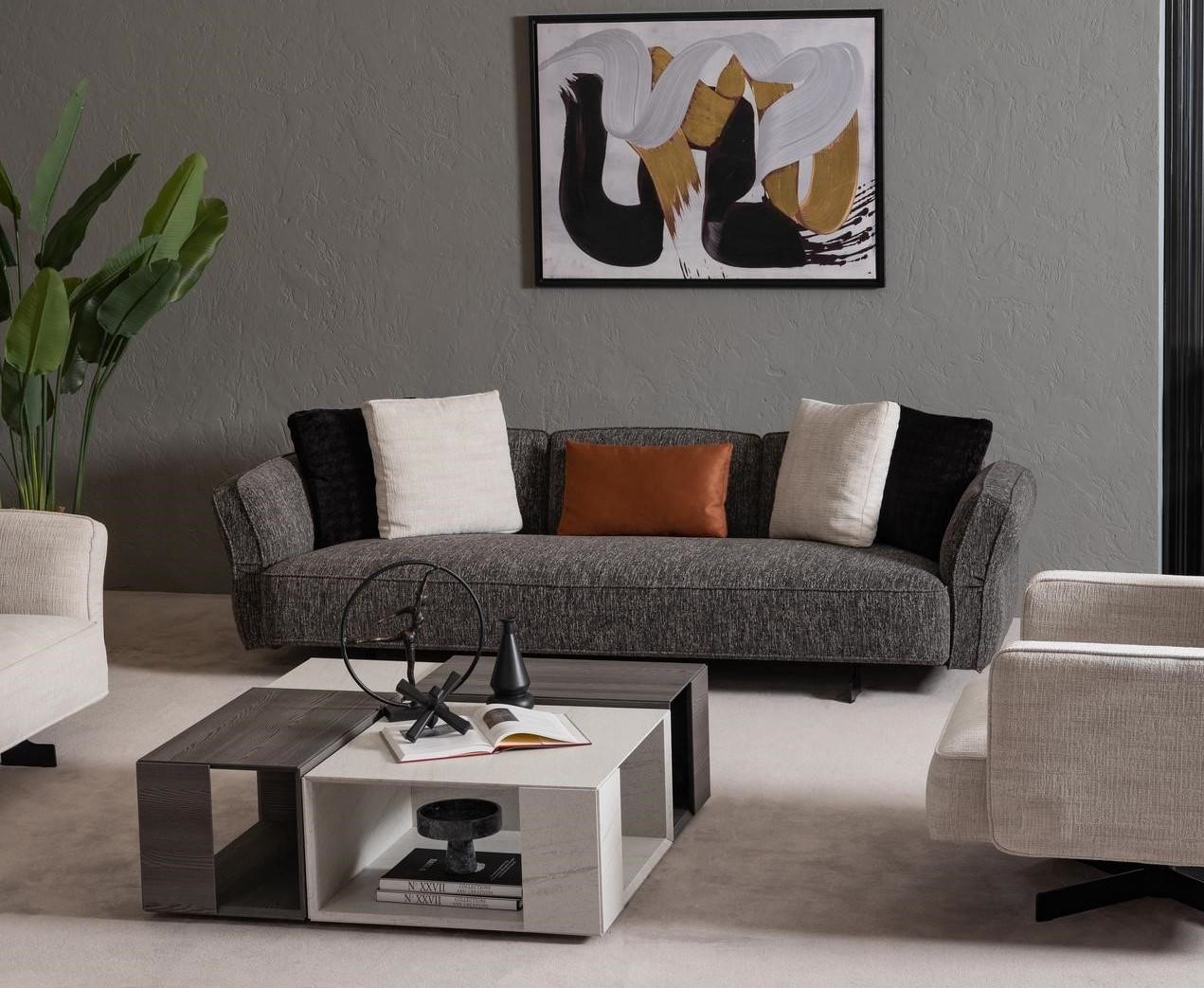 Graues 4-Sitzer-Sofa aus Holz und Textil modern