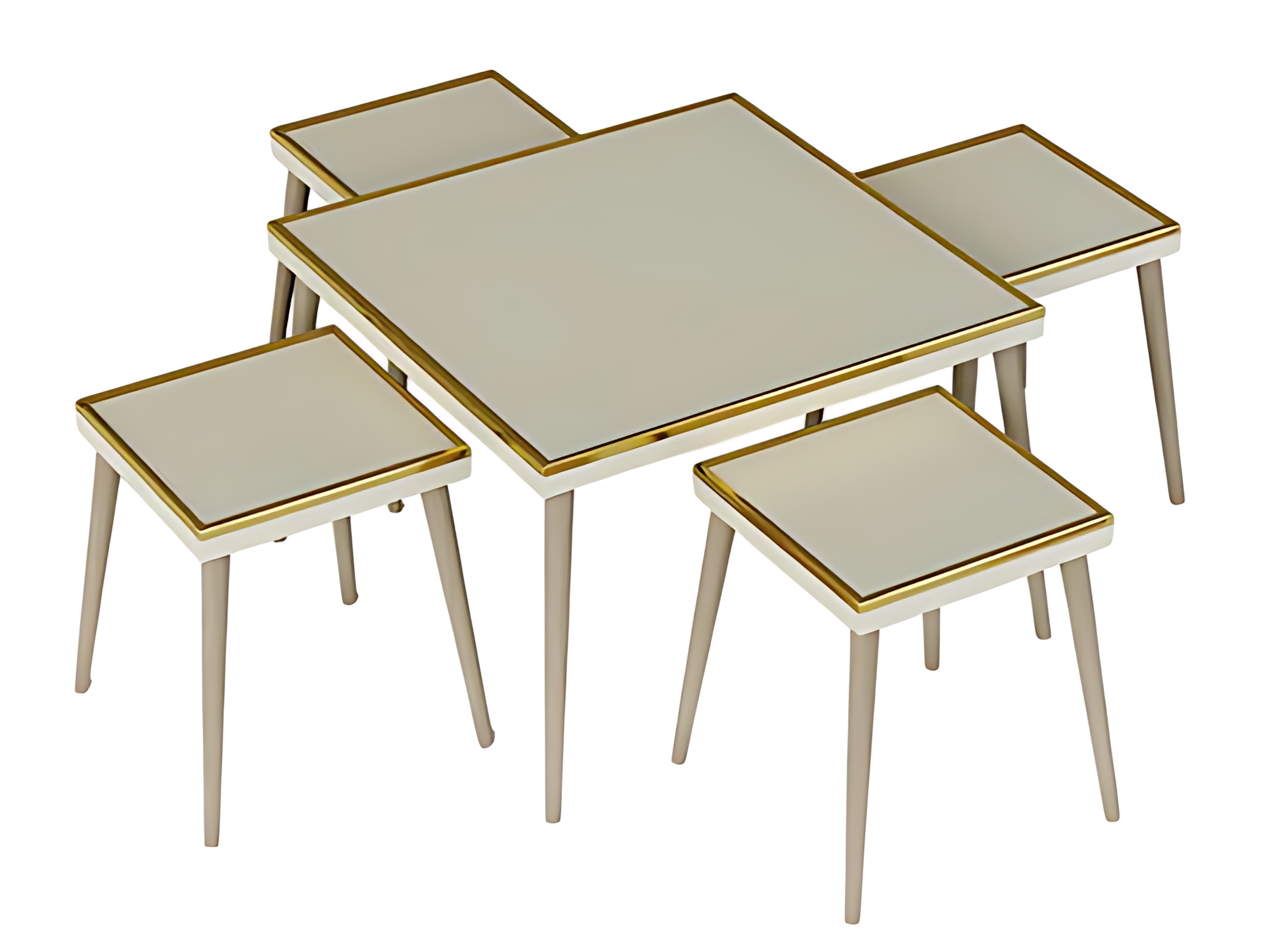 Elegantes Wohnzimmer-Set in Beigem Holz und Edelstahl