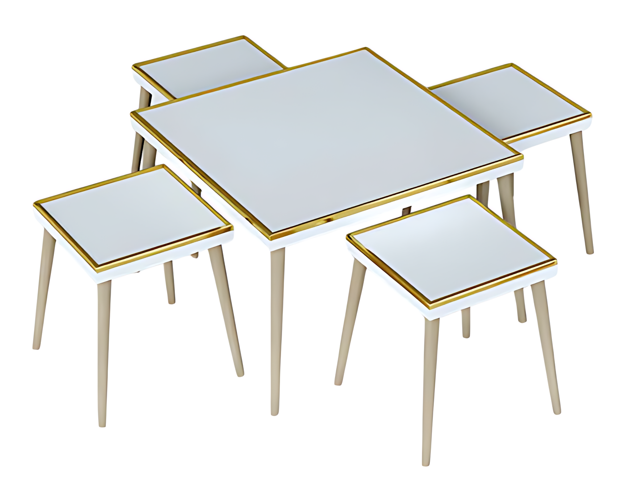 Elegantes weißes Wohnzimmer-Set aus Holz und Edelstahl im modernen