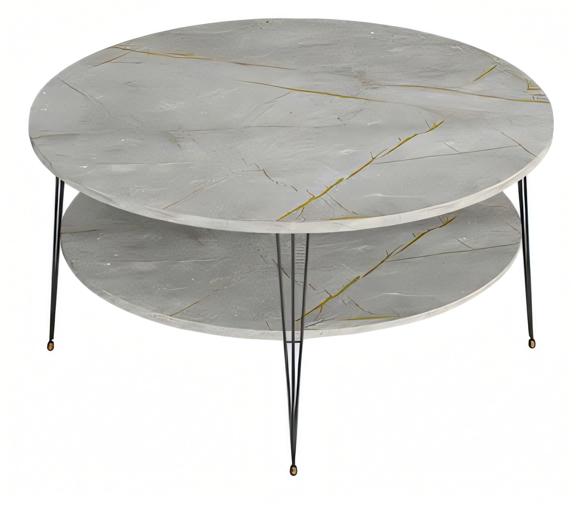 Moderner grauer Couchtisch aus Holz mit Edelstahlakzenten