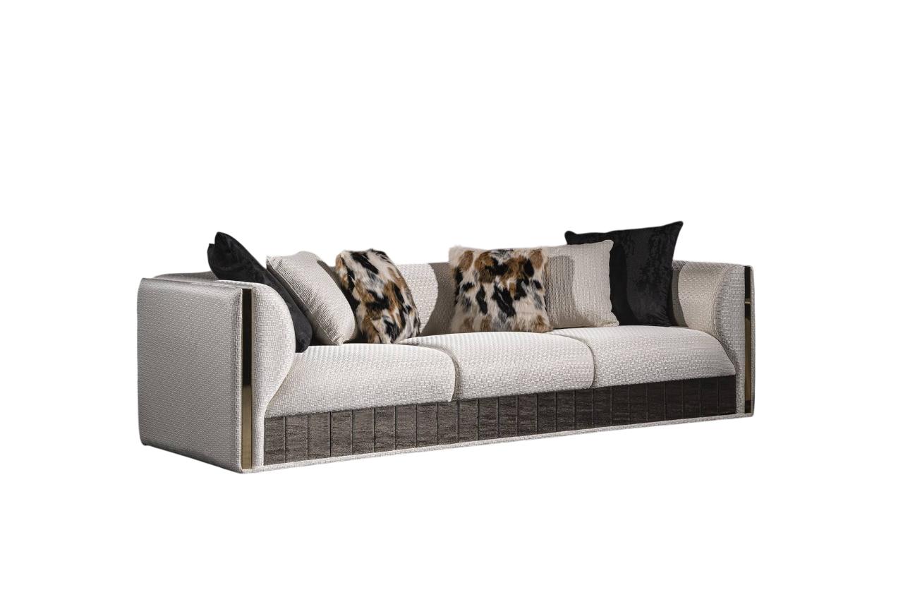 Weißes Holz-Textil 4-Sitzer Sofa im modernen Design